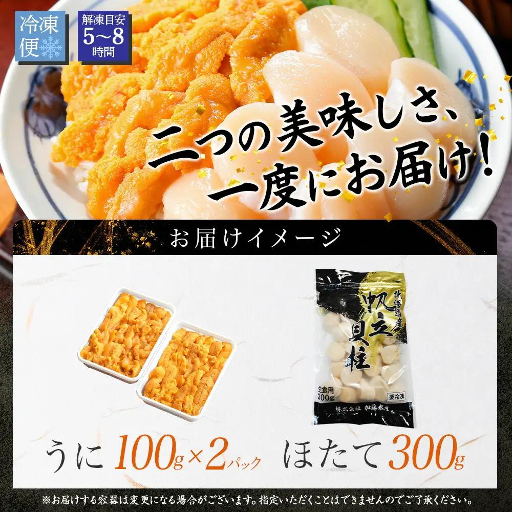 うに ホタテ 豪華 海鮮 セット 4人前 ウニ チリ産 冷凍 200g ほたて 300g 雲丹 帆立 丼 刺身 送料無料 北海道 弟子屈町 3406