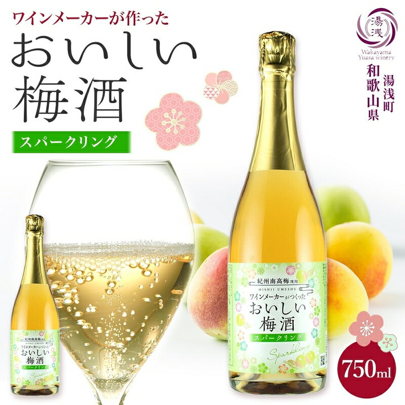 【ふるさと納税】【限定】 おいしい梅酒 スパークリング 750ml × 1本 湯浅ワイナリー 梅酒 肉厚 紀州南高梅 使用 隠し味 白ワイン 冷やして そのまま 氷 お酒 酒 リキュール 果実酒 スパークリング梅酒 お取り寄せ 和歌山県 湯浅町 送料無料