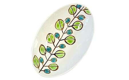 九谷焼 楕円ペア鉢 若葉 2個セット 伝統 工芸品 装飾品 盛り鉢 テーブルウェア 食器 プレゼント ギフト 贈り物 石川県 加賀市 F6P-2863