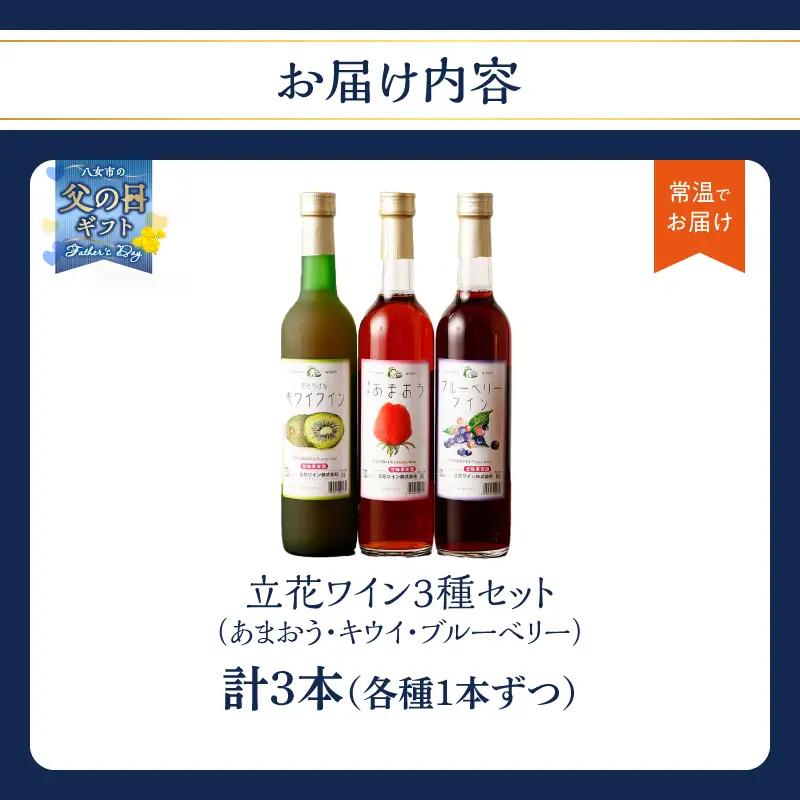 【父の日ギフト】ワイン3本セット【あまおうワイン、キウイワイン、ブルーベリーワイン】 父の日ギフト ギフト 贈り物 父の日 セット 純米酒 梅酒 立花町産 酸味 甘み バランス 上品 福岡県 八女市 