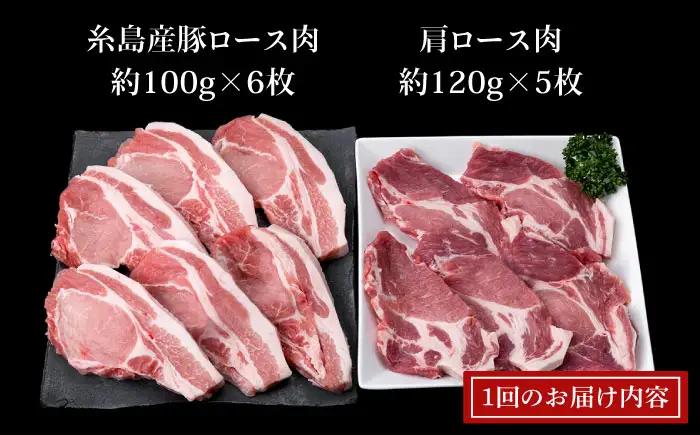 【全3回定期便】糸島豚ロース肉6枚 肩ロースカツ5枚 合計11枚セット 糸島市/糸島ミートデリ工房[ACA229]