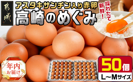 【年内お届け】アスタキサンチン入り赤卵「高崎のめぐみ」50個≪2024年12月20日～31日お届け≫ _AA-6801-HNY_(都城市) 赤卵(50個 L～Mサイズ) 採れたて 新鮮たまご 卵かけご飯　お菓子作り 玉子料理 美容 健康 アスタキサンチン入り