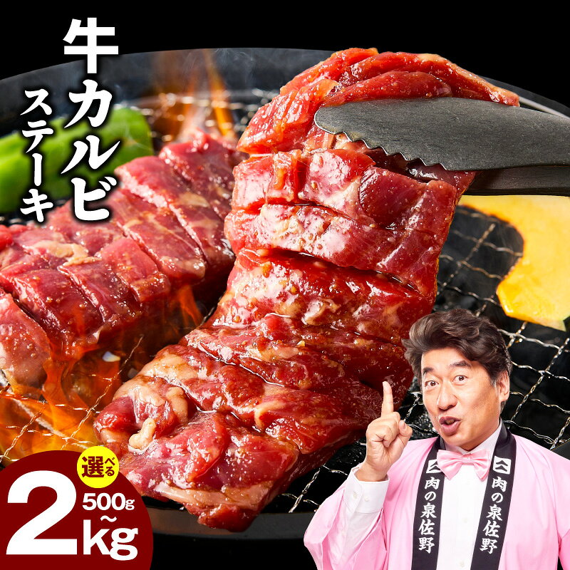 【ふるさと納税】訳あり カルビ ステーキ 赤身 選べる 500g ～ 2kg サイズ不揃い 焼肉 味付き 特製ダレ 肉 牛肉 バラ肉 冷凍 小分け 氷温 旨味 普段使い BBQ キャンプ アウトドア 簡単調理 発送月 年内発送 泉佐野市 送料無料 肉の泉佐野