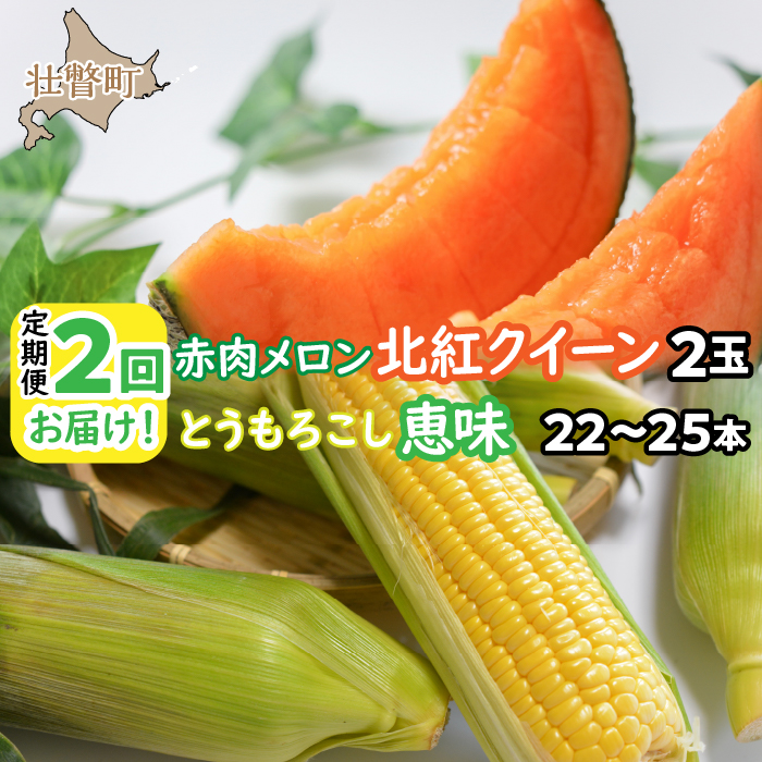 ＜2026年7月よりお届け＞2回お届け！赤肉メロン2玉ととうもろこし（恵味）22〜25本 SBTP007