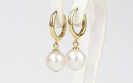 真珠 フープピアス 8.5～9.0mm 大珠 ゴールド パール アクセサリー （858）
