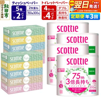 ふるさと納税 秋田市 《3回定期便》ティッシュ10箱 トイレットペーパー 長持ち 16個|15_nsc-160403db