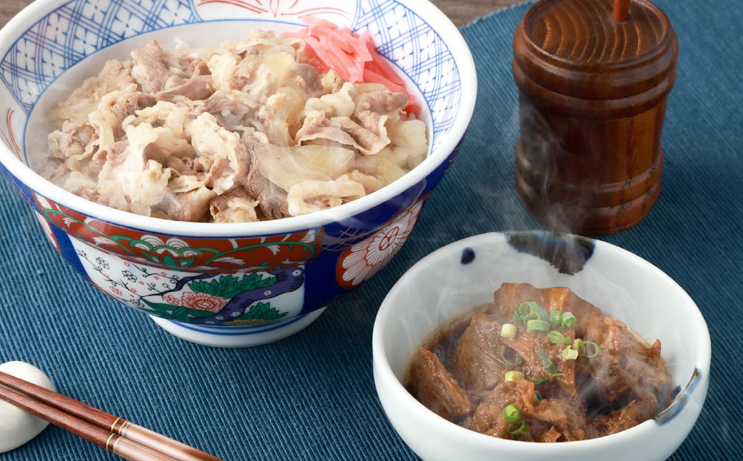 
            牛丼の具と牛すじ煮込みの食べ比べセット 各4パック 計8パック 牛肉 牛バラ肉 牛スジ肉 牛丼 具 オリジナルタレ 牛すじ煮込み 甘辛醤油 冷凍
          