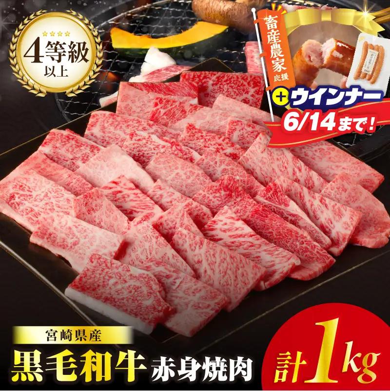 【畜産農家応援!!】≪肉質等級4等級以上≫黒毛和牛赤身焼肉(計1kg) 肉 牛 牛肉 国産_T030-0936