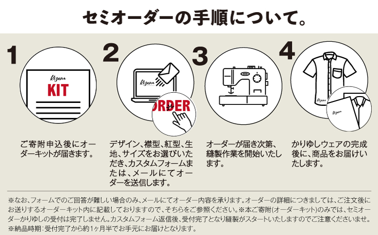 日本製 Kizuna セミオーダー かりゆしウェア (オーダーキット) メンズ 選べる デザイン 襟型 紅型 柄 カラー サイズ S M L 2L 3L | 半袖 アロハ シャツ クールビズ ビジネス