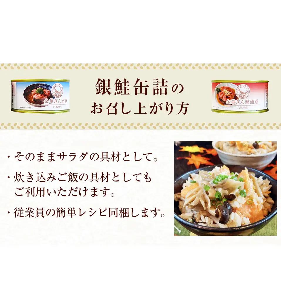銀鮭 缶詰 食べ比べ セット 水煮 醤油煮 さけ しゃけ 鮭 サケ 金華ぎん おかず キャンプ アウトドア 便利 お手軽 簡単レシピ ご飯のお供 家飲み ギフト 地域の味 木の屋石巻水産 常温保存 防