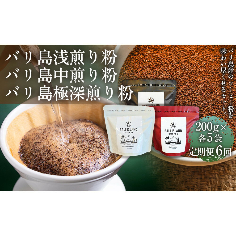 【ふるさと納税】【定期便6ヶ月】【バリ島コーヒー豆の飲み比べセット】バリ島浅煎り（粉）200g・バリ島中煎り（粉）200g・バリ島極深煎り（粉）200g（各5袋） 1セット 家カフェ 香川県 | コーヒー豆 人気 おすすめ 送料無料