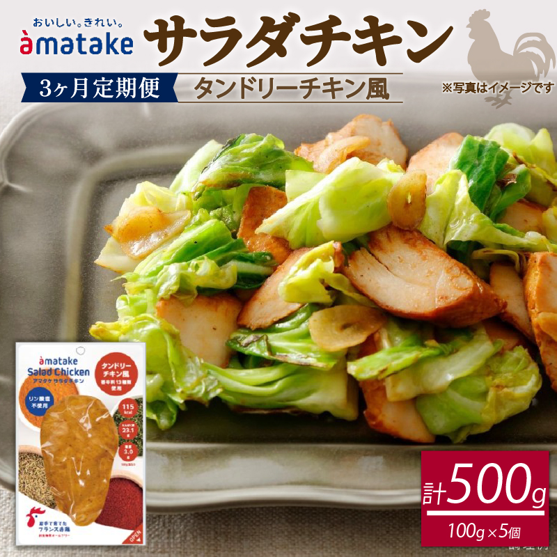 【3ヶ月/定期便】サラダチキン タンドリーチキン風 100g×5個 計500g 3回 リン酸塩不使用