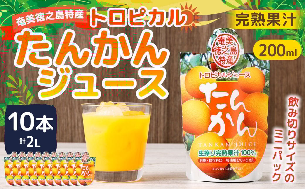 
            天城町産  生搾り完熟果汁100％ 宝果樹園 ミニタンカンジュース 10本セット（200ml×10本） 合計約2.0L タンカン 果汁飲料 たんかん 果汁100％ ジュース 飲み物 ドリンク 果物 くだもの セット 九州 鹿児島県 天城町 常温
          
