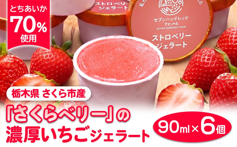 【とちあいか70％使用】栃木県さくら市産「さくらベリー」の濃厚いちごジェラート 90ml×6個