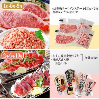 ふるさと納税 枕崎市 定期便4回配送　お肉とお魚のよくばり定期便　EE0-0001 |  | 01