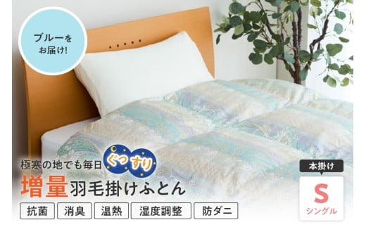 羽毛移動防止 特許構造 ホワイトグース ダウン 90％ 羽毛増量タイプ 掛け布団 360dp シングル ブルー ゼオテックス プリント 抗菌 消臭 防ダニ 温熱 調湿 作用