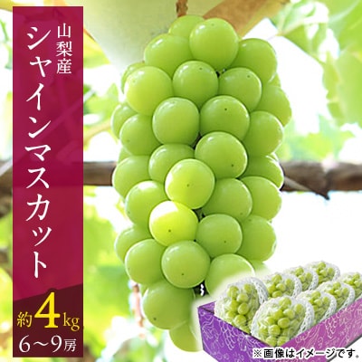 【2026年発送 先行受付】山梨市 沢山食べられるシャインマスカット(約4kg)6～9房入り【配送不可地域：離島・沖縄県】