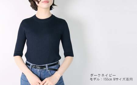 洗える リブニット シルク100％ プルオーバー クルーネック ( ダークネイビー・M ニット ) レディース 日本製 | 半袖 サマーニット ニット ウォッシャブル 春 夏 シンプル 新潟県 五泉市