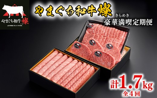 【定期便4回】【限定100食】 黒毛和牛 豪華満喫定期便 計1.7kg やまぐち和牛燦(きらめき) 【 肉 牛肉 国産 和牛 ブランド和牛 赤身 もも 肩 ロース スライス 焼肉用 希少部位 ステーキ 焼き肉 すき焼き しゃぶしゃぶ ランプ イチボ ミスジ マルシン 高級 贅沢 お祝い ギフト プレゼント 贈り物 贈答 期間限定 】 下関市 山口
