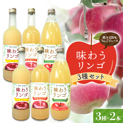 味わうりんご りんごジュース 3種セット 各2本セット 【荒谷商店】 リンゴジュース ジュース 100% 青森りんご リンゴ 林檎 果物 くだもの 青森県 南部町 F21U-684
