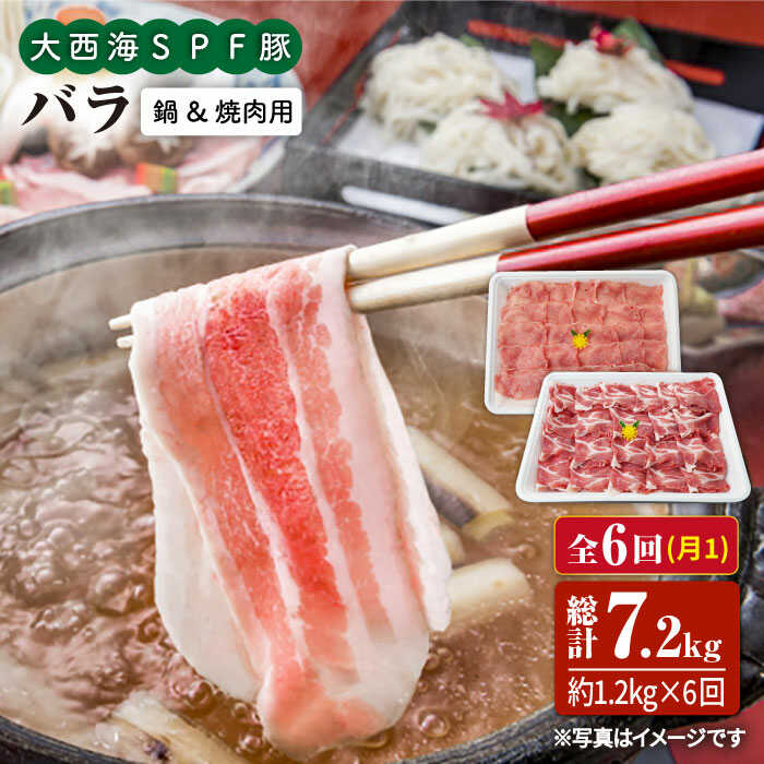 【ふるさと納税】【訳あり】【月1回1.2kg×6回定期便】大西海SPF豚 バラ（焼肉＆しゃぶしゃぶ用＜大西海ファーム＞ [CEK087]
