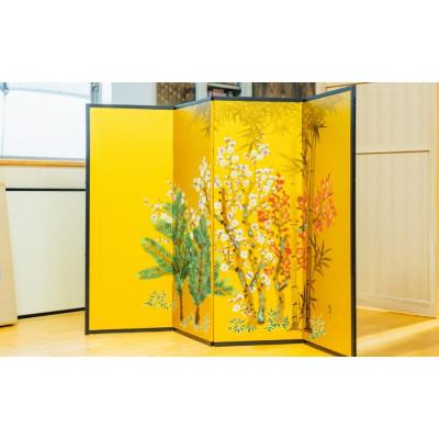 ふるさと納税 加茂市 真鍮箔金屏風「金彩大鶴」(四尺二曲)《 W42×D1.5×H112(cm)》大湊文吉商店 |  | 01