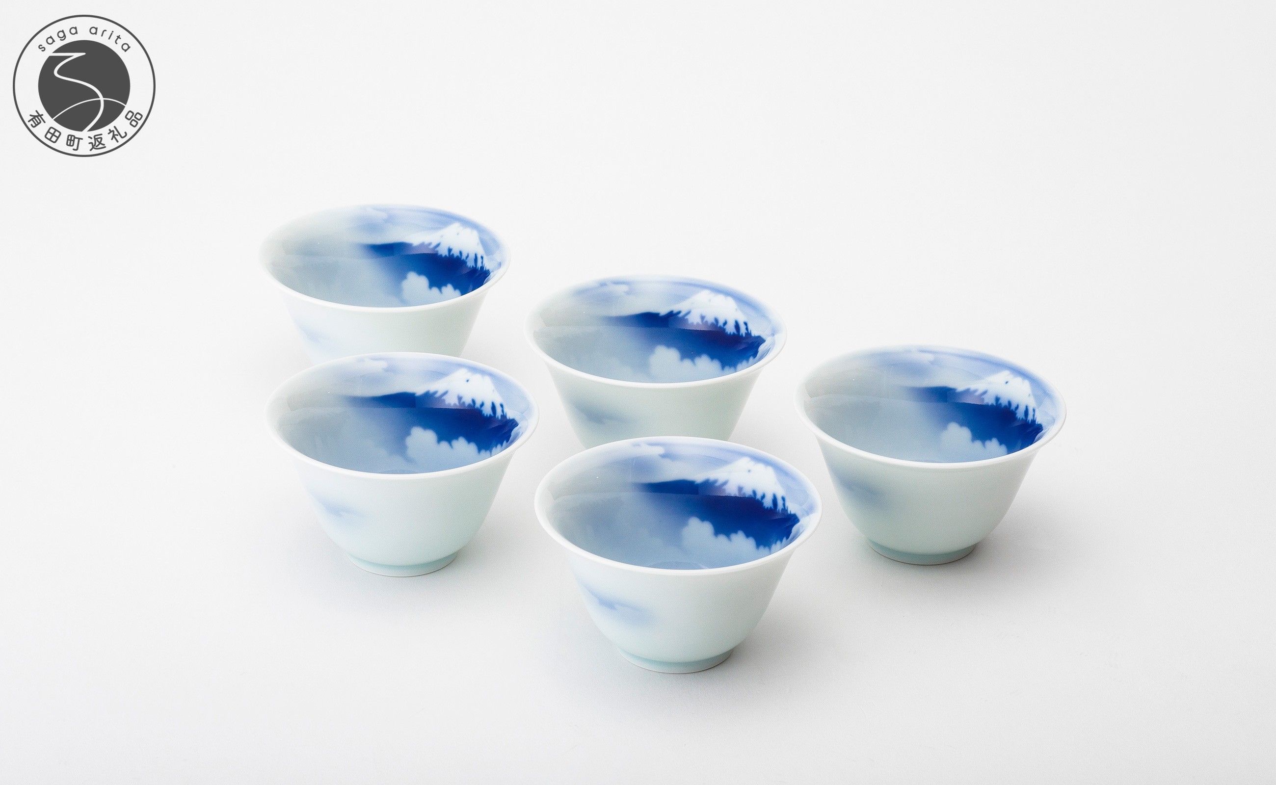 
                  有田焼 富士山 新朝顔型仙茶碗揃【深川製磁】食器 器 うつわ 和食器 煎茶碗 湯呑 ゆのみ 伝統工芸 染付 富士 磁器 陶磁器 青 ブルー セット aa061
                