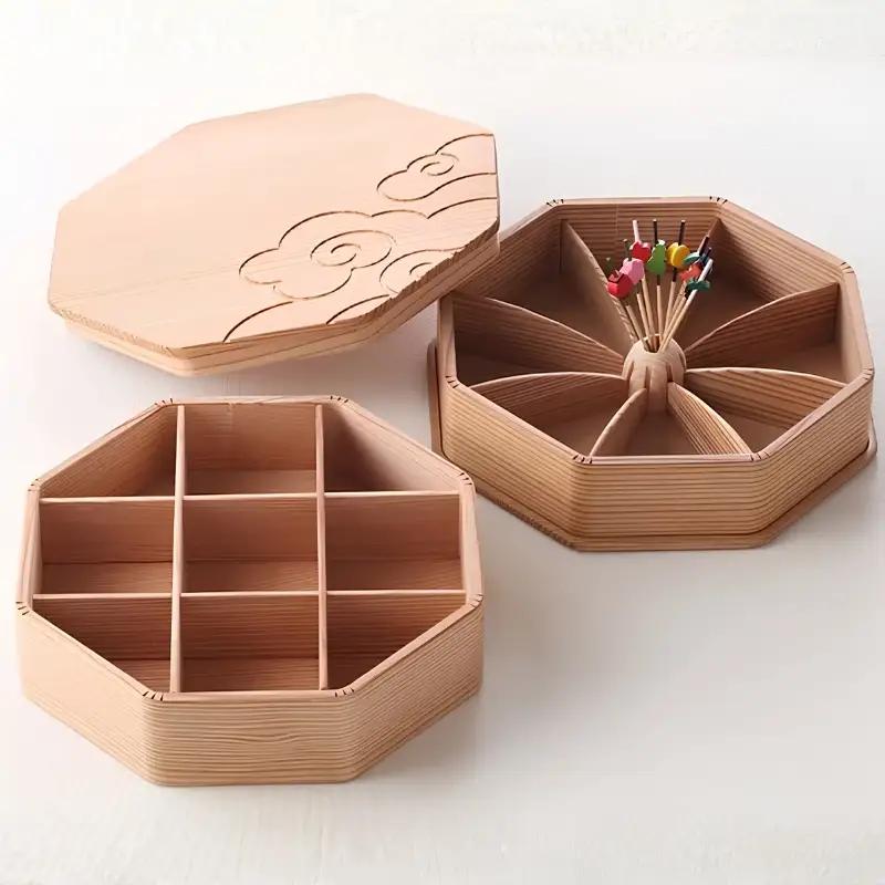 八角二段お弁当箱　「白木の白刻」/ お弁当箱 おにぎり ２段弁当 ピクニック 紀州材 職人 【hak106A】