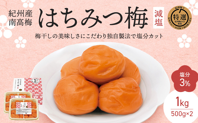 
                   紀州南高梅 はちみつ梅 減塩（塩分3％）1kg(500g×2) / 梅干し 梅干 梅 中田食品 和歌山 田辺市 紀州南高梅 南高梅 はちみつ梅 減塩 塩分控えめ【nkt009-2】
                