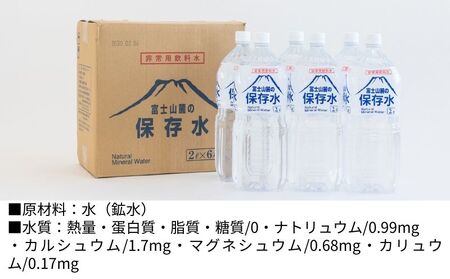 富士山麓の保存水2L×6本　ふるさと納税 おすすめ 保存水 長期保存 備蓄水 ５年保存可能 ミネラルウォーター 備蓄用 保存用 防災 防災グッズ 非常時 備え