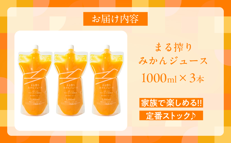 果汁 100％ まる搾り みかん ジュース 1000ml×3本 機能性表示食品 飲料 ソフトドリンク 果物 フルーツ 柑橘 ミカン シャーベット 国産 おすすめ ギフト おすそ分け お土産 贈り物 プレゼント お取り寄せ 宮崎県 日南市 送料無料_BD62-22