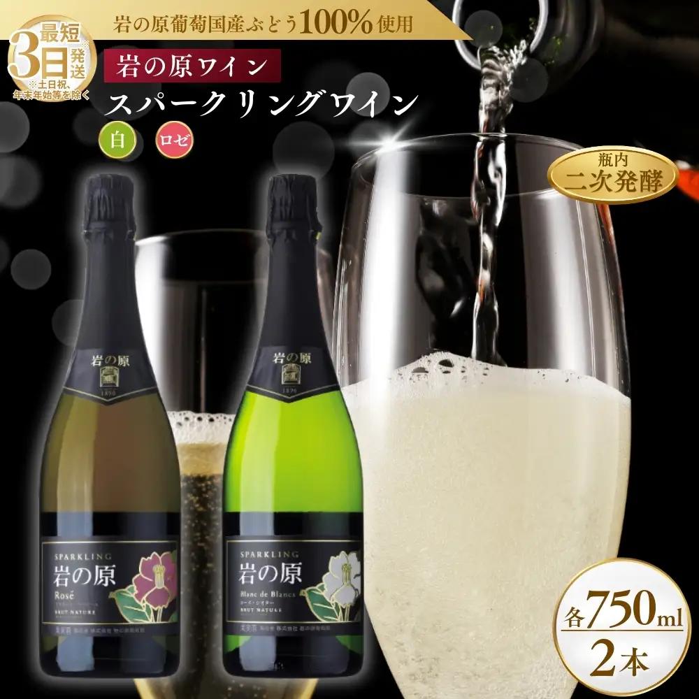 ワイン 岩の原スパークリングワイン 白 ロゼ 瓶内二次発酵 2本セット （白×1本、ロゼ×1本 各750ml） お酒 岩の原 酒 新潟 上越 最短3日で発送