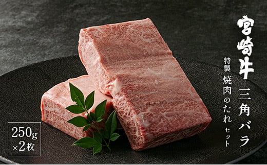 宮崎牛三角バラ(大トロ)250g×2枚　焼肉のたれ220gセット