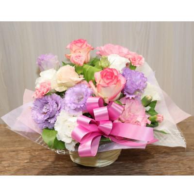 ふるさと納税 ふじみ野市 【ピンク・パープル系:バラ、トルコキキョウ+季節のお花】生花アレンジメント