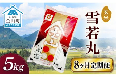 令和6年産 金山産米 雪若丸【玄米】（5kg）×8ヶ月 定期便 計40kg 8ヶ月 米 お米 ご飯 玄米 ブランド米 送料無料 東北 山形 金山町 F4B-0545