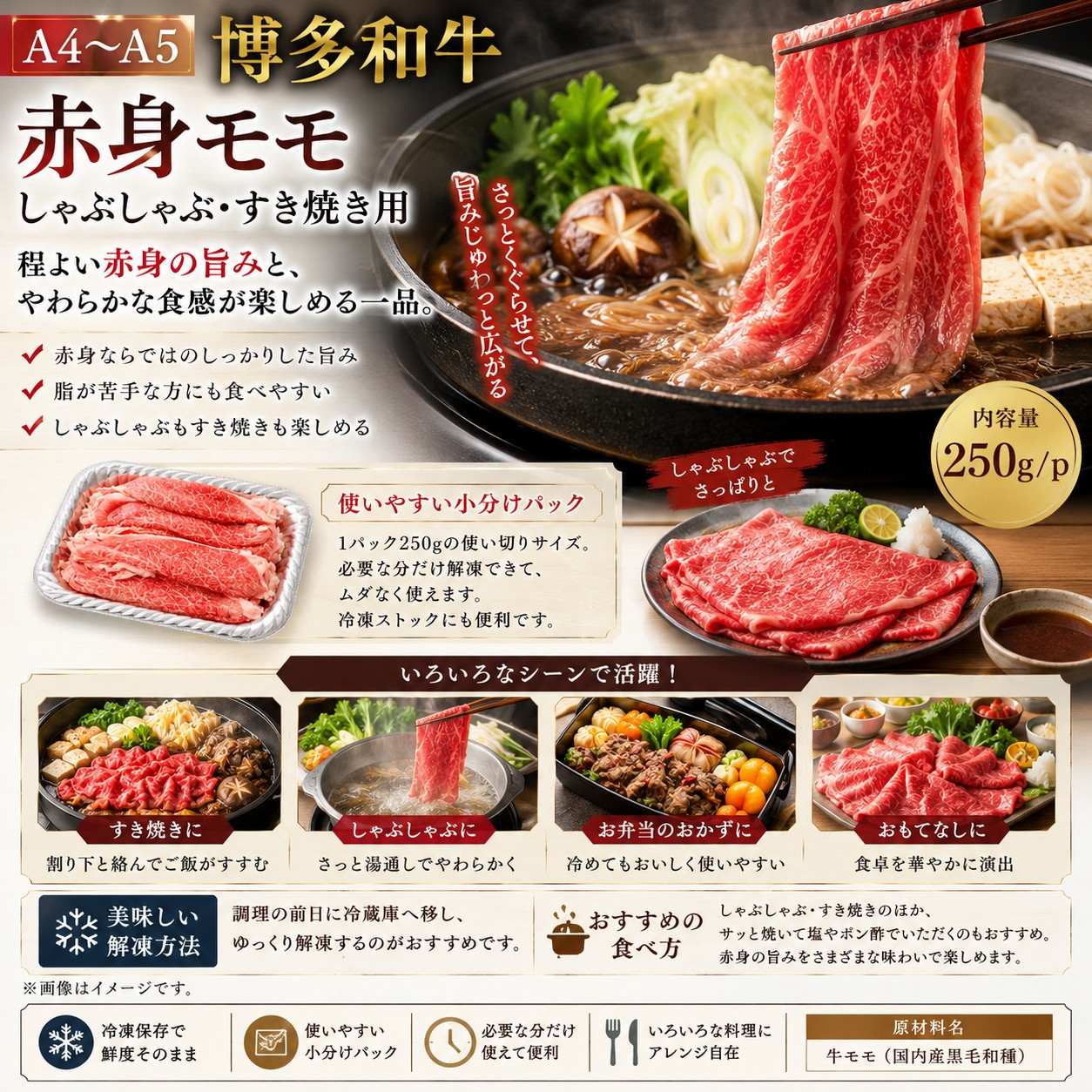 【A4～A5】博多和牛赤身モモしゃぶしゃぶすき焼き用 250g | 牛肉 ブランド牛 国産 和牛 福岡 博多 すき焼き しゃぶしゃぶ CP057a 250g