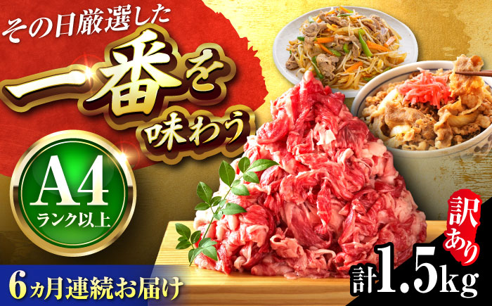 【全6回定期便】【訳あり】【A4～A5】博多和牛 切り落とし 1.5kg(500g×3パック) 吉富町/株式会社MEAT PLUS [BGAB078] 牛肉 ブランド牛 A4 A5 A4ランク A5ラ