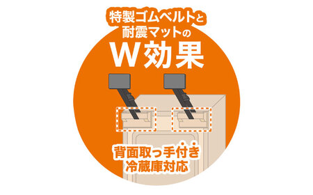 震度7対応 転倒や滑り出しを防止！ キッチンセットC ベルトストッパー冷蔵庫用 背面タイプ + 滑り止めキャッチジェル 20枚 / 大村市 / 耐震 転倒防止 防災 地震対策 落下防止 / プロセブン