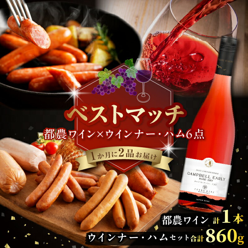 【ふるさと納税】期間 数量限定 ベストマッチ 都農ワイン ＆ ウインナー・ハム 6点 セット 肉 豚肉 酒 ワイン 国産 アルコール 加工品 食品 おすすめ ロゼワイン 辛口 ソーセージ 焼肉 BBQ おつまみ おかず お弁当 詰め合わせ 簡単調理 ギフト ご褒美 宮崎県 都農町 送料無料