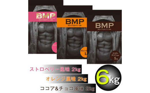 
No.669 BMPプロテイン 6kgセット ココア＆チョコ2kg／ストロベリー2kg／オレンジ 2kg 計6kg ／ たんぱく質 栄養補給 ホエイプロテイン 埼玉県
