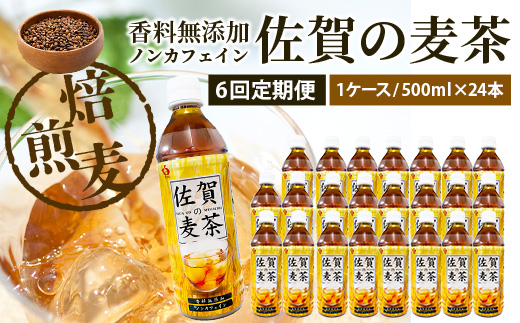 佐賀の麦茶 500ml×24本 6回 定期便 無添加 ･ 無香料 香ばしい 《佐賀県産大麦焙煎 》 自然派 ビタミンC 香料カフェインゼロ 飲み物 飲料 大麦 国産 佐賀県産 水分補給 お茶 茶 焙煎