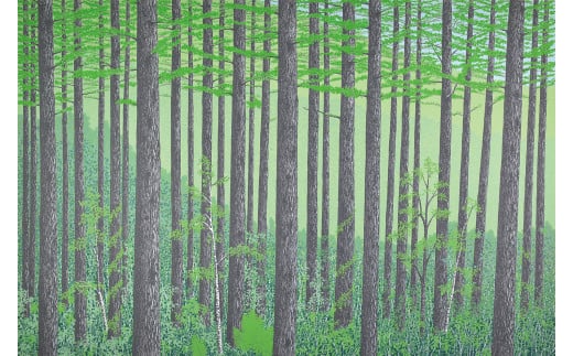 「新緑のカラ松林」 茶額 【埼玉県 東松山市 版画 額付 小川手漉和紙 日本版画会 小暮真望 芸術 美術 風景 自然 送料無料 バージョン 美しい ギャラリー アーティスト アート ART 芸術 デザ