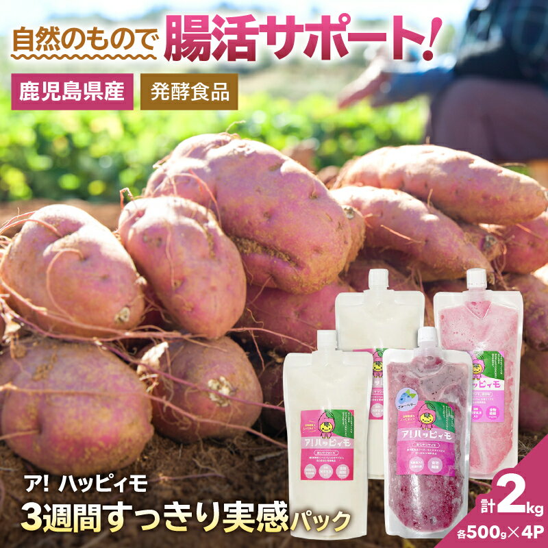 【ふるさと納税】ア！ハッピィモ3週間すっきり実感パック 合計2kg 鹿児島県産 いも 芋 さつま芋 紫芋 ブルーベリー 飲料 発酵食品 乳酸菌【合同会社HMS】