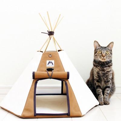 ふるさと納税 旭川市 【ネコテント】国産帆布の本格的デザインペットテント(生成×ブラウン)_00374