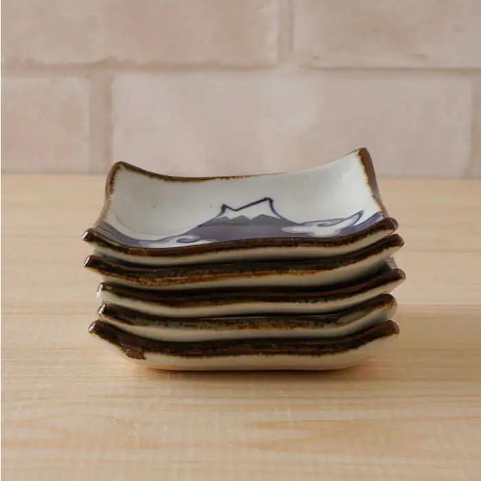 【波佐見焼】富岳 角小皿（青）5枚セット 食器【陶もと】[PE43] 波佐見焼