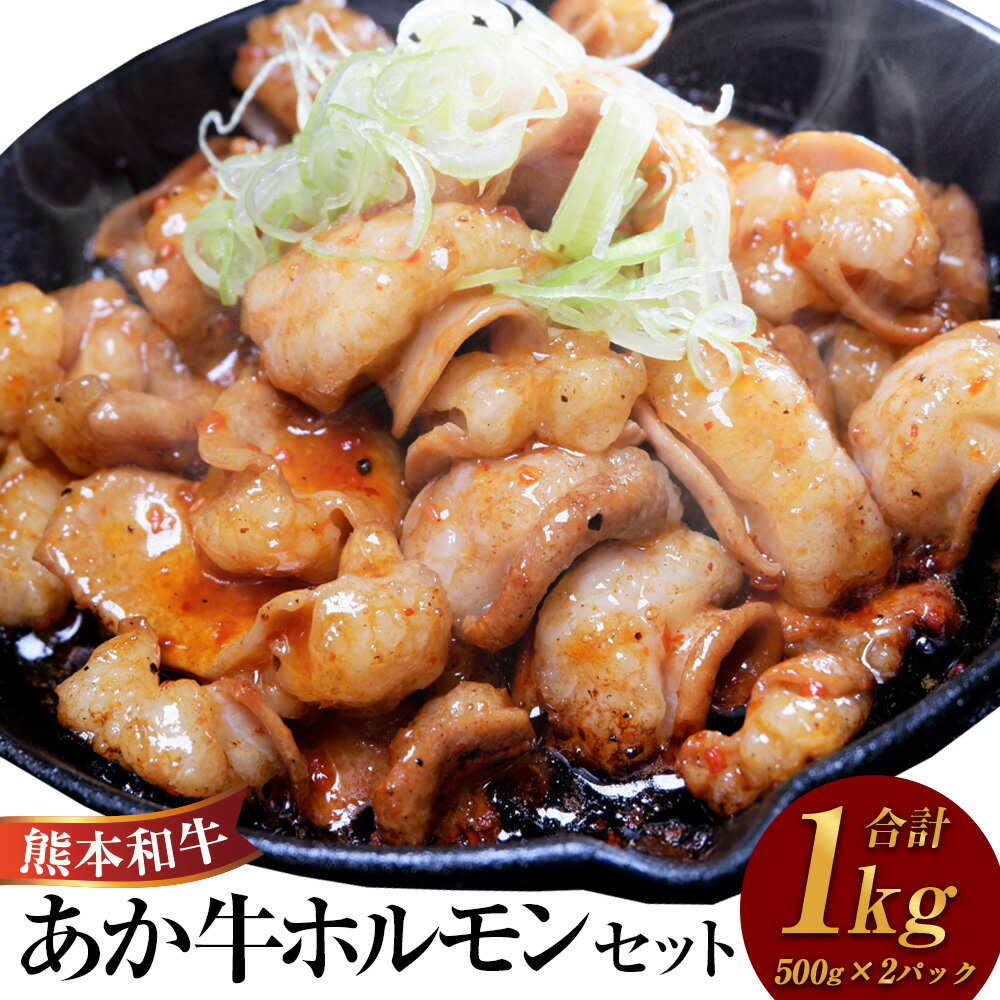 【ふるさと納税】熊本和牛 あか牛ホルモン 計1kg（500g×2個） ミックスホルモン 牛内蔵（小腸・大腸・センマイ・赤センマイ） 4種類 牛肉 お肉 和牛 褐毛和種 もつ鍋 冷凍 熊本県産 国産 九州 熊本県 水上村 送料無料