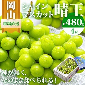【2025年発送】岡山県産　シャインマスカット『晴王』4房(1房480g以上・合計約2kg)　【配送不可地域：離島・北海道・沖縄県】【1360475】