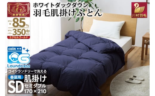 【春夏用】洗える 羽毛 肌掛け布団 セミダブル ホワイトダックダウン 85% 0.5kg (無地 ネイビー) [川村羽毛 山梨県 韮崎市 20743634] 掛け布団 布団 羽毛布団 ダウンケット ふとん 肌掛け ダウンケット 寝具 コインランドリー