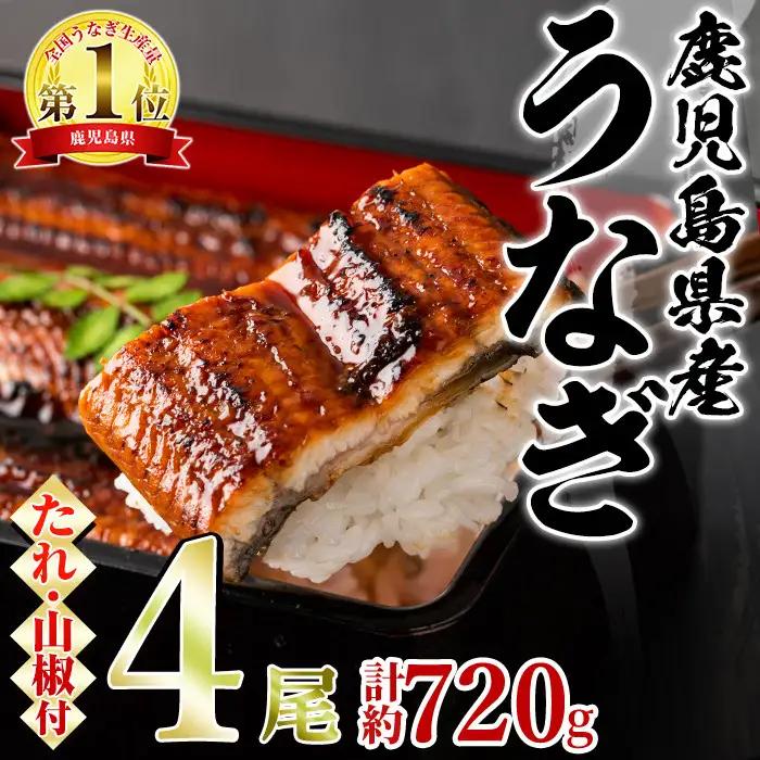東串良町 うなぎ 蒲焼 (無頭)(4尾・計約720g・タレ、山椒付) 高級 ウナギ 鰻 国産 たれ 鹿児島 ふるさと 人気【アクアおおすみ】【0254352a】