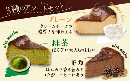 【母の日】「黒髭珈琲」バスクチーズケーキ3種詰合せ8個セット≪5月7日～10日お届け≫_11-9901-MG_(都城市) バスクチーズケーキ プレーン 抹茶 モカ クリームチーズ 個包装 母の日 ギフ